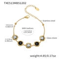 Gold stainless steel bracelet with five round black glass stones and adjustable chain - Bracelet Only / Gold-Black