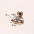 Silberner 16G Schmetterling Ohrstecker mit Zirkonia-Inlay und kleinem Anhängerdetail - Schmetterling Blume / Silber 1#
