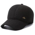 Herren Winter Wollmütze in Schwarz mit seitlichem Metal-Logo für kalte Tage - Verstellbar / Baseballkappe Schwarz