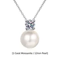 S925 sterling silver necklace with 1 carat moissanite and 12mm white pearl pendant - 12mm Shell Pearl 1ct Moissanite Necklace (Original/Platinum Plated)