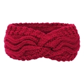 Macro shot of dark red knitted headband featuring twist knot and warm wave texture - Burgundy