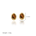 Maillard style oval tiger eye stone stud earrings in gold titanium steel with size info - Stud Earrings