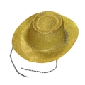 Sombrero vaquero dorado brillante con cuerda bicolor para decoración de fiestas - Talla Única(58cm) / Dorado