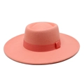 Minimalist wool fedora hat in coral pink with matching grosgrain ribbon trim - Dusky Pink