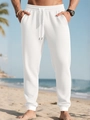 Pantalones deportivos blancos para hombre con tejido waffle y cordón ajustable en cintura - S / Blanco
