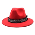 Red wool fedora hat for men and women featuring a chic black and white tweed trim band - M (56-58cm) / Red