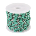 Roll of turquoise stone beads and silver stainless steel chain for DIY jewelry making - Silver-Green