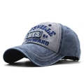 Berretto da baseball in cotone blu e grigio lavato con ricamo 3D stile vintage - 56-60cm / Blu navy
