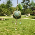 Hanging stone pendant with green crystal ball and gold chain mesh net holder - #3 (approx 25.5cm) / Gold