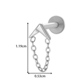 Titanium labret stud with geometric triangle and chain link detail in silver finish - Triangle with Single Chain (T2546-8# Silver)