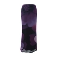 Elegant purple floral mesh midi skirt with high waist and layered chiffon texture - S / Purple