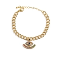 Fashionable gold-plated Evil Eye bracelet with colorful zircon stones on a white background - Style 0008
