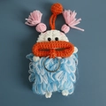 Handmade crochet monster key pouch in blue, pink, and orange with a metal ring - Sky Blue Wool Style