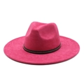 Elegant fuchsia wide brim fedora hat with black studded leather band for women - Rose Red Suede
