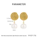 Detaillierte Maße französischer Vintage-Ohrringe mit Goldspirale und Muschelperlen - Goldspirale (KE116267-GC)