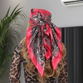 90cm red paisley satin silk scarf for women featuring bohemian floral print patterns - New Rose Red