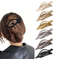 Women's oval hair clips in black, beige, and brown colors with a matte finish - Set 22 (Pack of 6)