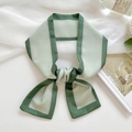Green striped silk satin neck scarf tied in a bow for hair and bag decoration - Dark Green