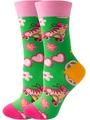 Close-up of green cotton socks featuring retro roller skates, hearts, and floral patterns - EU 36-42 / Green Flower Roller Skates