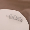 Fermaglio per capelli in lega d'argento con tre cuori vuoti in strass e perle da donna - Strass Argentato