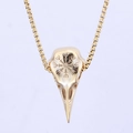 Gouden raven schedel hanger ketting met Viking Vegvisir gravure en klassieke box ketting - Gouden Vogel Schedel Kompas Stijl (F0302-2)