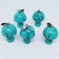 Set of five turquoise mushroom charms with natural black veins and metal loops - Synthetic Blue Turquoise Black Vein