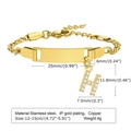 Gold stainless steel ID bracelet with crystal-encrusted letter H charm and engravable plate - 12CM Letter H / Gold
