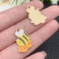 Enamel honeybee and honeycomb pendants for jewelry making with gold-tone finish - Honeycomb