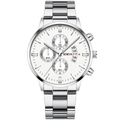 Silver Geneva men's business watch with white chronograph dial and steel mesh band - Silver Case Silver Band White Dial