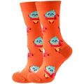 Orange mid-calf socks featuring a cute cartoon ice cream and flamingo pattern - Size 35-42 / Swimming Ice Cream