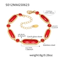18k gold plated stainless steel anklet with sparkling red faceted Czech glass stones - Rectangle-Gold Red Glass (S012)