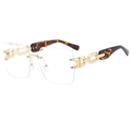 Fashion square rimless sunglasses with gold chain temples and dark tortoiseshell tips - Gold Frame Clear Lens