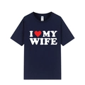 Dark blue short sleeve cotton T-shirt featuring I Love My Wife print and round neck - XS / Navy Blue (I Love My Wife)