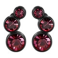 Boucles d'oreilles 16G en acier inoxydable noir avec trois cristaux rouges dégradés - 16G-6mm-Oreille Gauche / Base Noire - Zircon Rouge