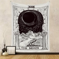 Arazzo da parete Tarocchi La Luna minimalista in bianco e nero per decorazione camera - Stile Luna B&N (GT104516)