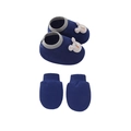 Infant navy blue knit shoes and scratch mittens set with cute rabbit decoration - Navy Blue Bear - Mittens & Booties Set