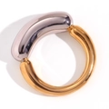 Minimalist two-tone polished stainless steel ring with gold band and silver bean accent - US 6 / Creative Thick Line Smile Ring-Two-tone