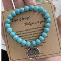 Handmade beaded bracelet with turquoise stones and silver Tree of Life charm - Turquoise Tree Of Life With Card Style
