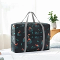 Black travel bag with pink flamingo print, large capacity foldable luggage organizer - Black Flamingo