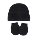 Newborn baby 3-piece set with a solid black knitted beanie and anti-scratch mittens - Two-Piece Set / Black (2-Piece Set)