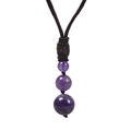 Adjustable woven rope necklace with three tiered purple amethyst stone beads - Necklace Only / Amethyst Necklace