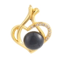 Detail of 18K gold plated heart pendant with black bead and pavé zircon stones - 10-Heart Black Pearl Pendant