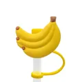 Banana shape silicone straw cover in bright yellow color with protective ring strap - Banana-1704-25