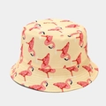 Detailed close-up showing the vibrant pink flamingo print on this yellow bucket hat. - M (56-58cm) / Yellow