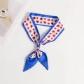 Royal blue border silk scarf with red floral pattern on white base used as headband - Blue Red Floral