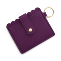 Purple lychee pattern leather card holder keychain with cloud edge and gold snap - C13 Deep Purple
