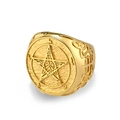 Anillo vintage de acero inoxidable dorado con sello de estrella de pentagrama - Talla 7 / Dorado