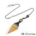Polished Citrine crystal pendulum with antique silver wire wrap and chain - Citrine Ancient Silver