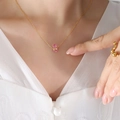 Collier doré avec pendentif rectangulaire en pierre rose sur une chaîne minimaliste - Zircon Rose (P267-Or Octobre Collier Zircon Rose-40+5cm)