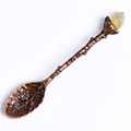 Vintage copper coffee spoon with yellow natural crystal stone and floral engraving - Raw Stone Style / Citrine